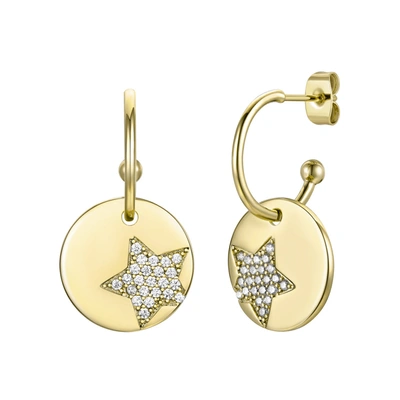 Rachel Glauber 14k Gold Plated With Cubic Zirconia Star Medallion Charm C-hoop Earrings