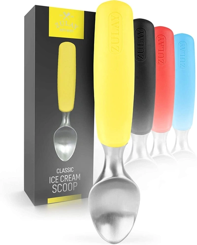 ZULAY KITCHEN STAINLESS STEEL ICE CREAM SCOOP WITH NON-SLIP RUBBER GRIP