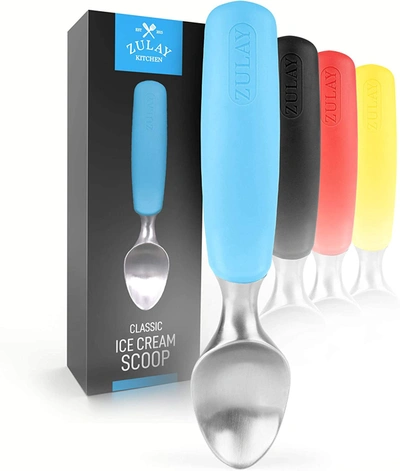 ZULAY KITCHEN STAINLESS STEEL ICE CREAM SCOOP WITH NON-SLIP RUBBER GRIP