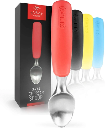 ZULAY KITCHEN STAINLESS STEEL ICE CREAM SCOOP WITH NON-SLIP RUBBER GRIP