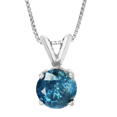 Vir Jewels 1.40 Cttw Blue Diamond Solitaire Pendant Necklace 14k White Gold Round And Chain