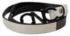 Costume National White Black Leather Letter Logo Buckle Belt In Black