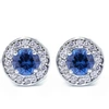 Pompeii3 5/8ct Halo Diamond Blue Sapphire Studs 14k White Gold In Blue