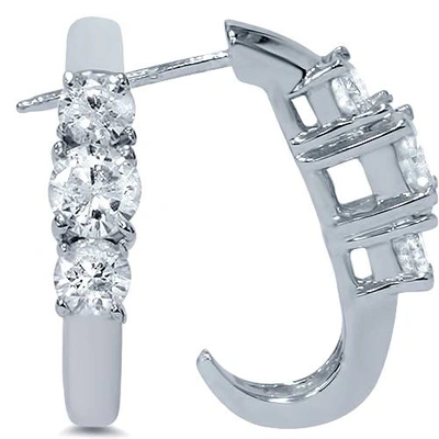 Pompeii3 1ct Three Stone Diamond White Gold Earrings 14k In Silver