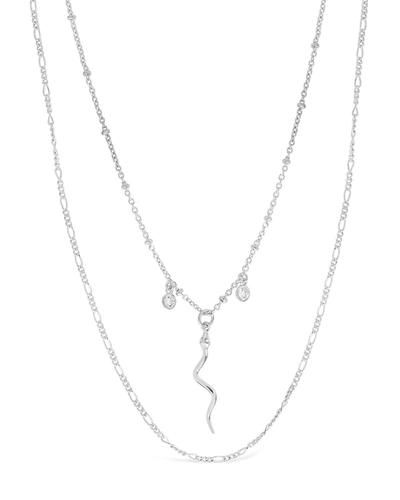 Sterling Forever Rhodium Plated Cz Snake Layered Necklace In Silver