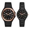 Fossil Men's Evanston Multifunction, Black-tone Stainless Steel Watch Set In Black