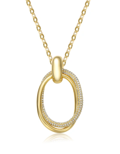 Rachel Glauber Rg 14k Gold Plated With Diamond Cubic Zirconia Double Entwined Oval Eternity Circle Pendant Necklace In White