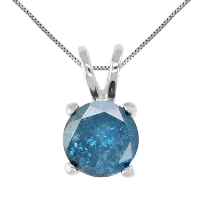 Vir Jewels 2 Cttw Blue Diamond Solitaire Pendant Necklace 14k White Gold Round With Chain