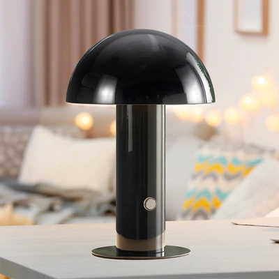 Jonathan Y Boletus 10.75" Contemporary Bohemian Rechargeable, Cordless Iron Integrated Led Mushroom Table Lamp In Black