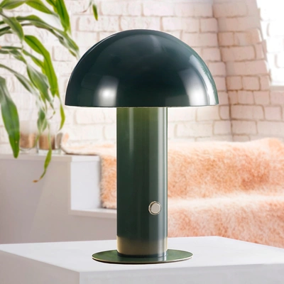 Jonathan Y Boletus 10.75" Contemporary Bohemian Rechargeable, Cordless Iron Integrated Led Mushroom Table Lamp In Green