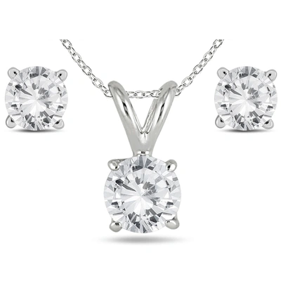 The Eternal Fit 14k White Gold 1 Carat Tw Diamond Pendant And Earring Matching Set In Silver