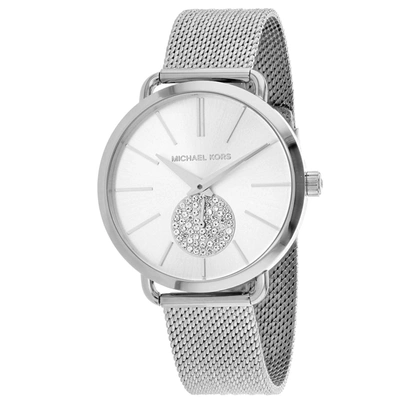 Michael Kors Silver-tone Portia Mesh Bracelet Watch, 37mm In White