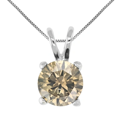 Vir Jewels 1.50 Cttw Champagne Diamond Solitaire Pendant 14k White Gold Round With Chain