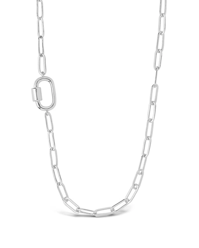 Sterling Forever Polished Carabiner Station Necklace In Silver