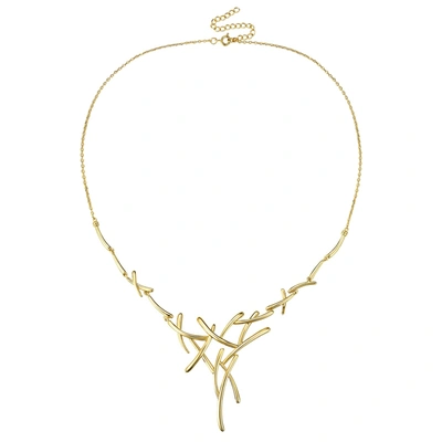 Rachel Glauber 14k Plated Cz Contemporary Statement Necklace In Gold
