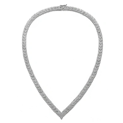 Genevive Sterling Silver Cubic Zirconia Cluster Arrow Head Style Necklace In Grey