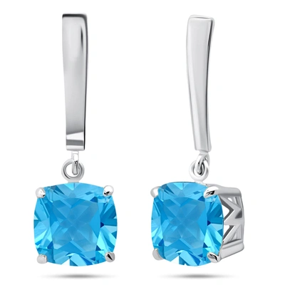 Nicole Miller Sterling Silver 8mm Cushion Cut Gemstone Dangle Drop Earrings In Blue