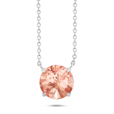 Nicole Miller Sterling Silver Gemstone Round Solitaire Pendant Necklace On 18 Inch Adjustable Chain In Pink