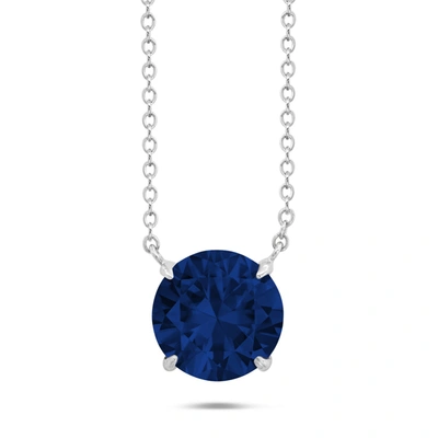 Nicole Miller Sterling Silver Gemstone Round Solitaire Pendant Necklace On 18 Inch Adjustable Chain In Blue