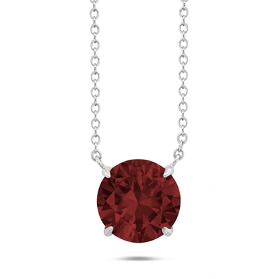 Nicole Miller Sterling Silver Gemstone Round Solitaire Pendant Necklace On 18 Inch Adjustable Chain In Red