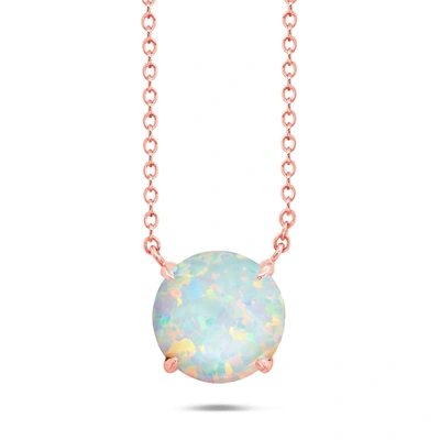 Nicole Miller Sterling Silver And 14k Rose Gold Overlay Gemstone Round Solitaire Pendant Necklace On 18 Inch Adjus In White