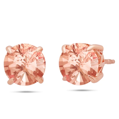 Nicole Miller Sterling Silver 8mm Gemstone Round Stud Earrings With 14k Rose Gold Overlay In Pink