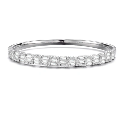 Genevive .925 Sterling Silver Cubic Zirconia Two Row Accent Bangle Bracelet In Grey