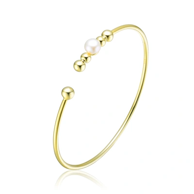 Genevive .925 Sterling Silver With Gold Plated Freshwater Pearl Bangle Bracelet In Yellow