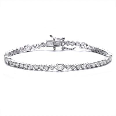 Genevive Sterling Silver With Rhodium Plated Clear Round And Oval Cubic Zirconia Bezel Set Tennis Bracelet In White