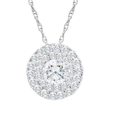 Pompeii3 2 1/5ct Tw Diamond (1ct Center) Round Halo Pendant White Gold Necklace In Silver
