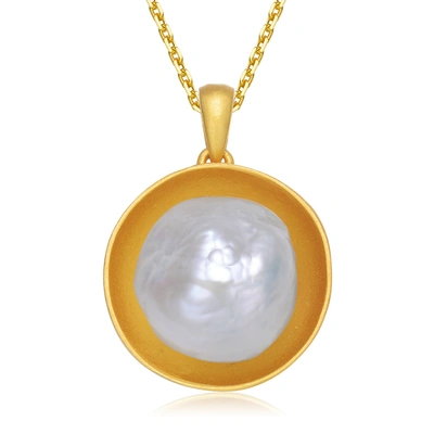 Genevive Sterling Silver Gold Plated Freshwater Pearl Pendant Necklace In Yellow