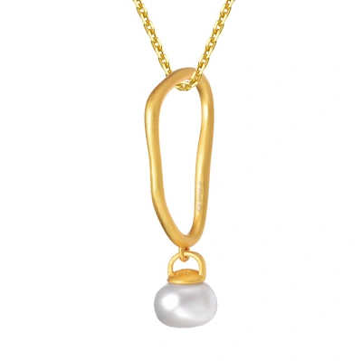 Genevive Sterling Silver Gold Plated Freshwater Button Pearl Pendant Necklace In Yellow
