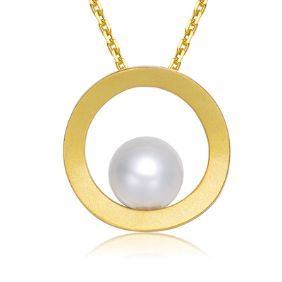 Genevive Freshwater Round Pearl Pendant Necklace In Yellow