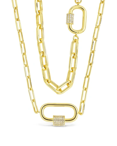 Sterling Forever Double Carabiner Layered Necklace In Gold