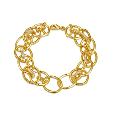 Rachel Glauber 14k Yellow Gold Plated With Diamond Cubic Zirconia Double Entwined Cable Chain Bracelet