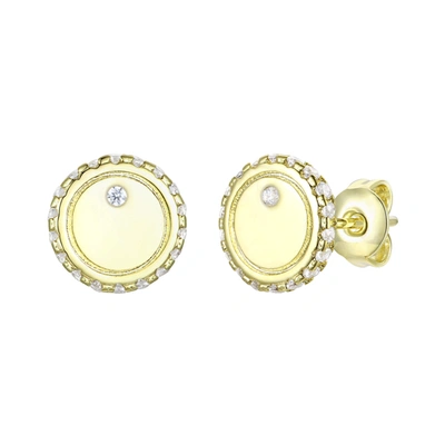 Rachel Glauber 14k Yellow Gold Plated With Cubic Zirconia Pave Button Stud Earrings