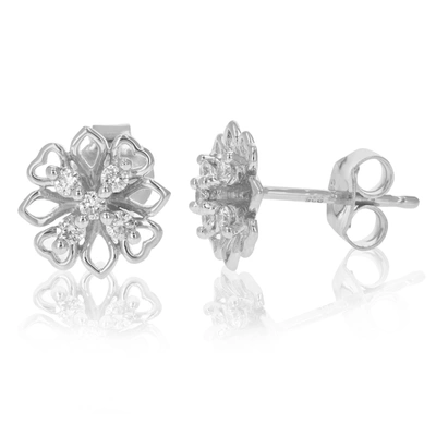 Vir Jewels 1/5 Cttw Round Cut Lab Grown Diamond Stud Earrings .925 Sterling Silver Prong Set Flower Pattern