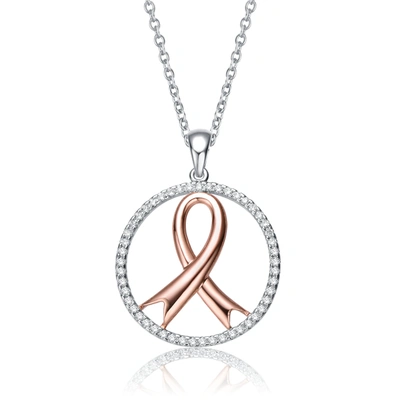 Genevive Sterling Silver Two Tone Clear Cubic Zirconia Loop Necklace In Orange