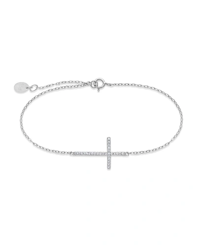 Sterling Forever Silver Cz Sideways Cross Bracelet