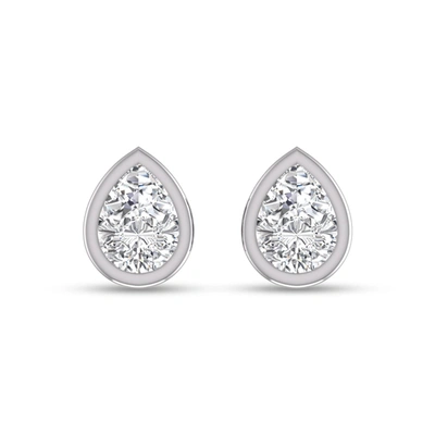 Lab Grown Diamonds Lab Grown 1 Ctw Pear Shaped Bezel Set Solitaire Diamond Earrings In 14k White Gold In Silver