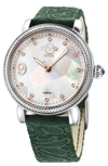 GV2 GV2 Ravenna Womens Mother of Pearl Dial Green Suede Embossed Strap Watch