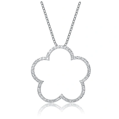 Genevive Sterling Silver Cubic Zirconia Flower Shape Necklace