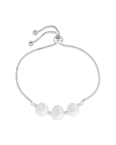 Sterling Forever Rhodium Plated 11mm Pearl Slider Bracelet In Silver