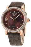 GV2 GV2 Ravenna Womens Brown Mother of Pearl Dial Brown Suede Embossed Strap Watch