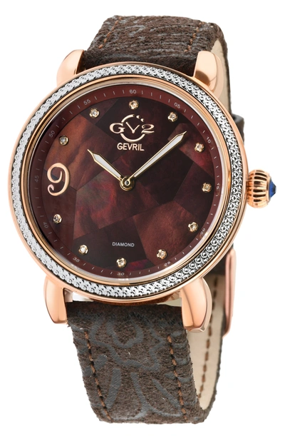 Gv2 Ravenna Womens Brown Mother Of Pearl Dial Brown Suede Embossed Strap Watch In Gold
