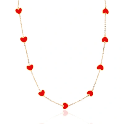 The Lovery Coral Heart Station Necklace In Red