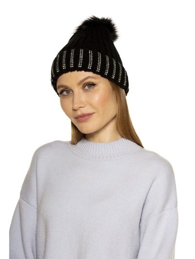 Alexia Admor Darla Knitted Beanie With Rhinestones And Pom Pom In Gold