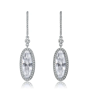 Genevive Sterling Silver Cubic Zirconia Solitaire Halo Dangle Earrings In White