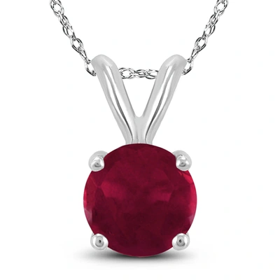 Monary 14k White Gold 5mm Round Ruby Pendant In Red