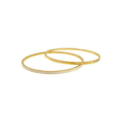 Adornia Enamel Bangle Set Gold In White